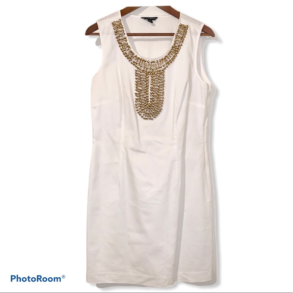 Sharagano White Beaded Dress